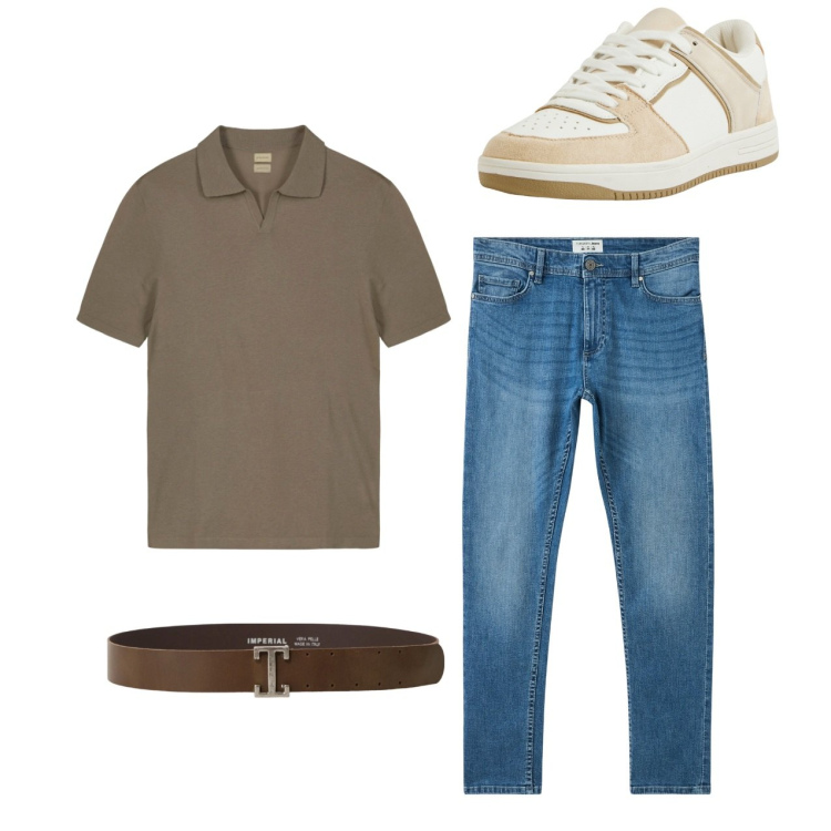 Outfit uomo - Total look. Stile Casual per Tutti i giorni. Abbinamento con jeans skinny, sneakers, cinture, polo.