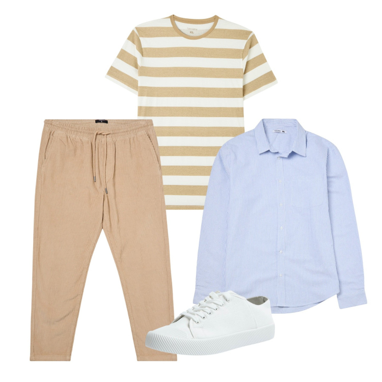 Outfit uomo - Aprile. Stile Casual per Tutti i giorni. Abbinamento con t-shirt, sneakers, camicie, pantaloni.