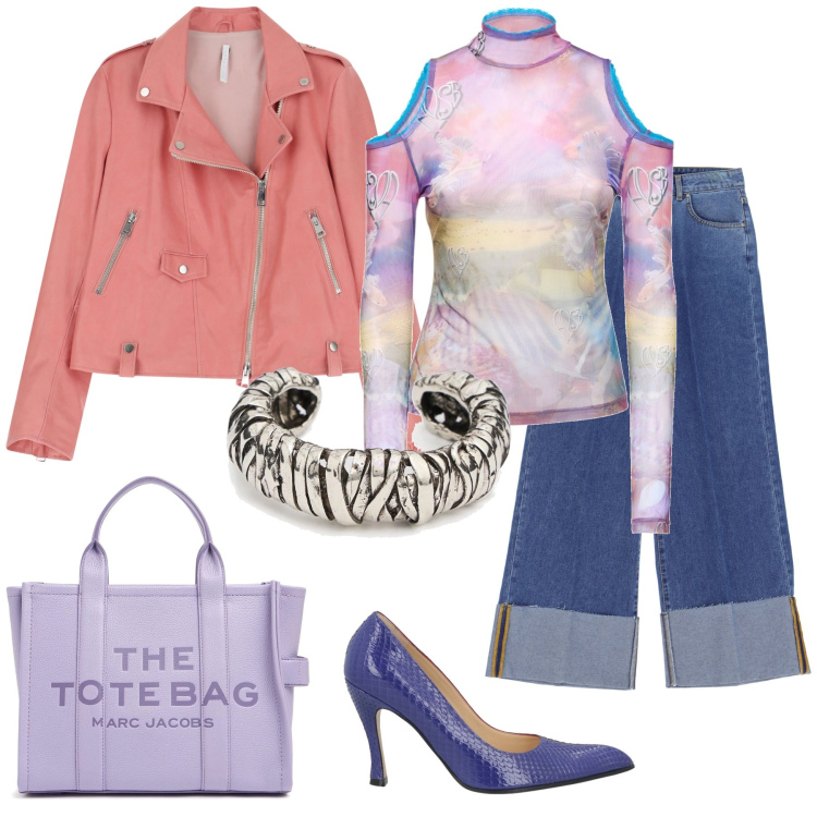 Outfit donna - Tote bag. Stile Casual chic per Serata fuori. Abbinamento con décolleté, giacche, jeans, braccialetti, borse tote, top.