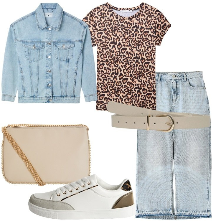 Outfit donna - Sneakers con dettaglio animalier. Stile Trendy per Tutti i giorni. Abbinamento con borse a tracolla, sneakers, gonne lunghe, t-shirt, cinture, cappotti.