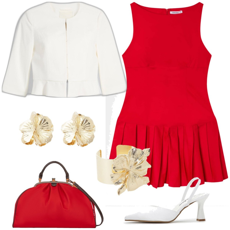 Outfit donna - Cerimonia. Stile Chic per Cerimonia. Abbinamento con blazer, décolleté, vestiti senza maniche, braccialetti, orecchini, borse a spalla.