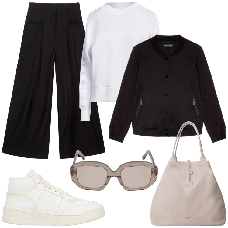 Outfit donna - Lo stile athleisure. Stile Sporty chic per Tutti i giorni. Abbinamento con felpe, sneakers alte, borse tote, bomber, occhiali da sole, pantaloni.