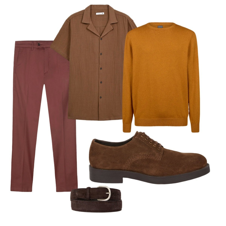 Outfit uomo - Total look #2110570. Stile Business/Elegante per Ufficio. Abbinamento con camicie a manica corta, maglieria, pantaloni chino, cinture, scarpe stringate.