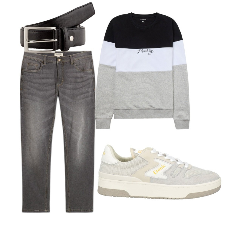 Outfit uomo - Total look #2110571. Stile Casual per Tutti i giorni. Abbinamento con jeans dritti, sneakers, felpe, cinture.