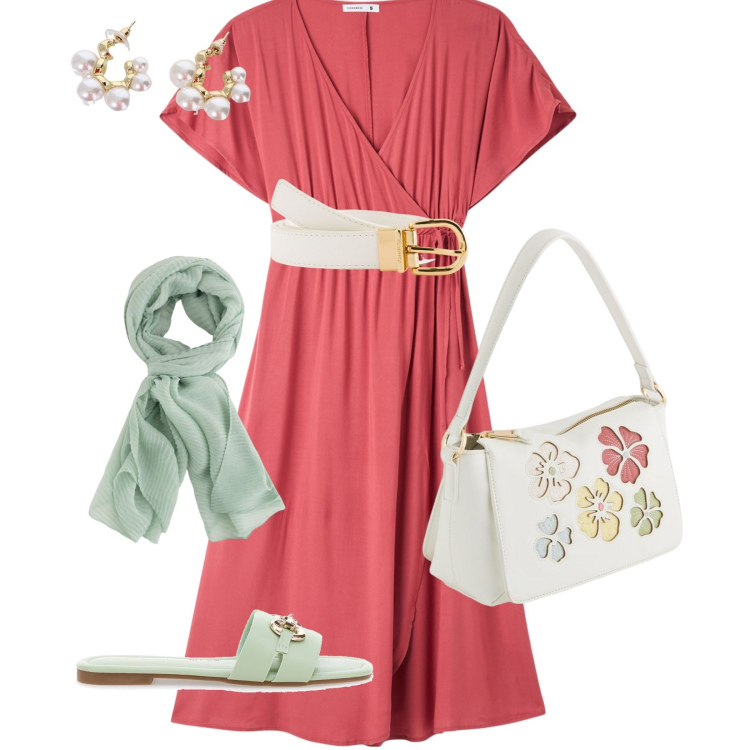 Outfit donna - Colore, vitalità. Stile Casual chic per Tutti i giorni. Abbinamento con vestiti lunghi, orecchini, ciabatte, cinture, portafogli, borse a tracolla.