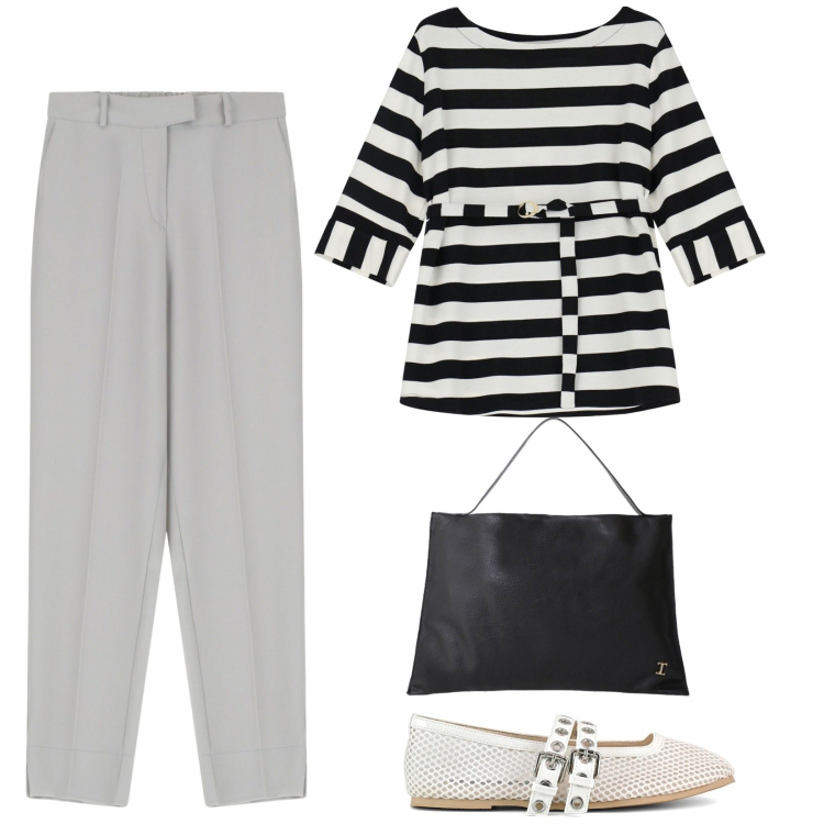 Outfit donna - La maglia a righe. Stile Casual chic per Ufficio. Abbinamento con borse a spalla, felpe, pantaloni, ballerine.
