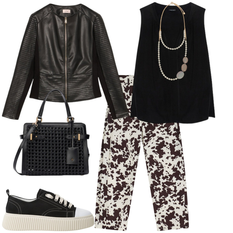 Outfit donna - Total look #2110722. Stile Glamour per Serata fuori. Abbinamento con sneakers, pantaloni, top, giacche, collane, borse a mano.