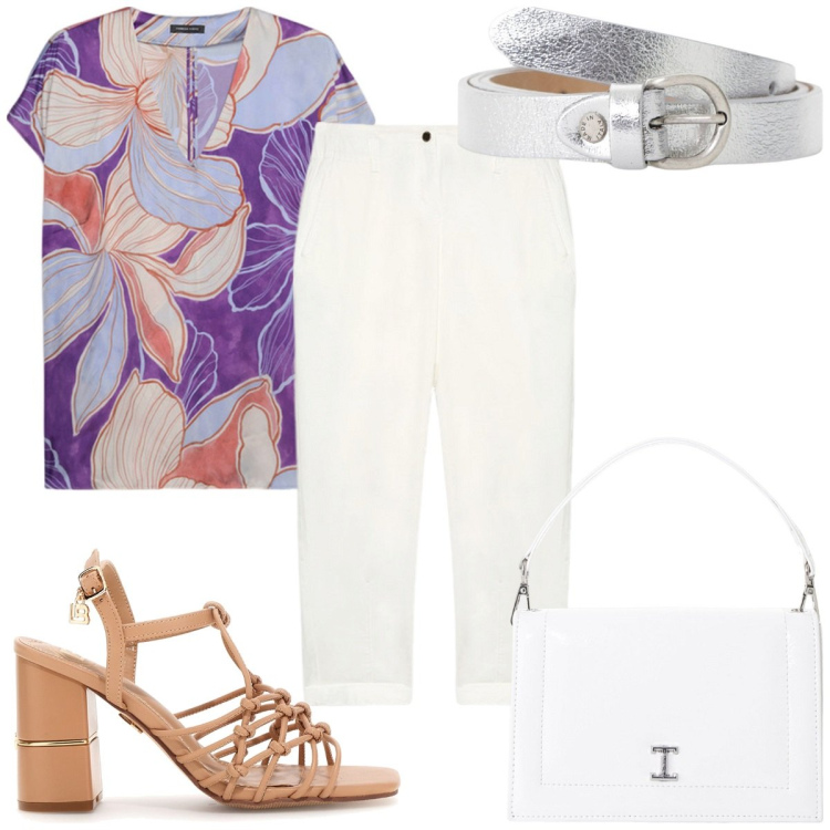 Outfit donna - Accessori statement : la cinture metalli. Stile Trendy per Tutti i giorni. Abbinamento con borse a tracolla, cinture, pantaloni, sandali col tacco, bluse.