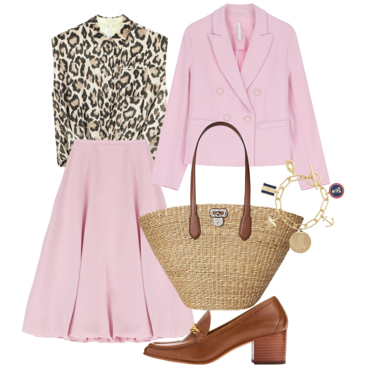 Outfit donna - IMPERIAL SS 2025: Urban Edge. Stile Chic per Ufficio. Abbinamento con camicie, gonne longuette, blazer, braccialetti con ciondoli, borse tote, décolleté.