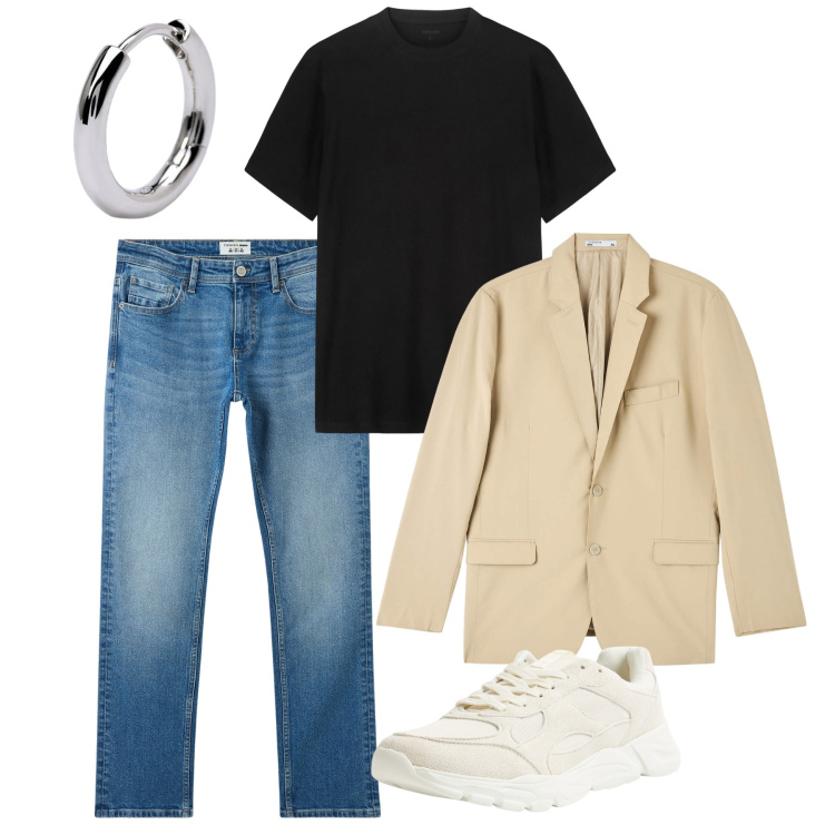 Outfit uomo - Vagabondo. Stile Casual per Tutti i giorni. Abbinamento con giacche, jeans, sneakers, orecchini, t-shirt.
