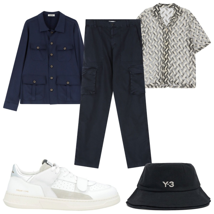 Outfit uomo - Total look #2110810. Stile Trendy per Tutti i giorni. Abbinamento con sneakers, camicie, pantaloni cargo, camicie a manica corta, cappelli.