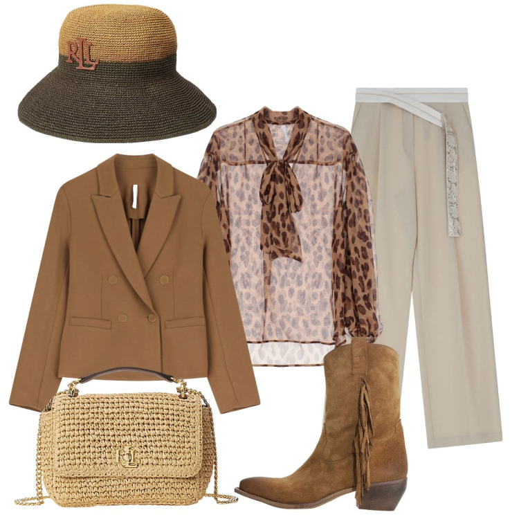 Outfit donna - Total look #2110839. Stile Urban per Ufficio. Abbinamento con camicie, pantaloni, blazer, stivali, borse a spalla, cappelli.
