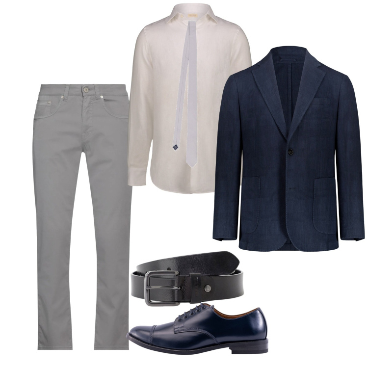 Outfit uomo - Serale primavera. Stile Business/Elegante per Serata speciale. Abbinamento con pantaloni, cinture, giacche, camicie, scarpe stringate, cravatte.