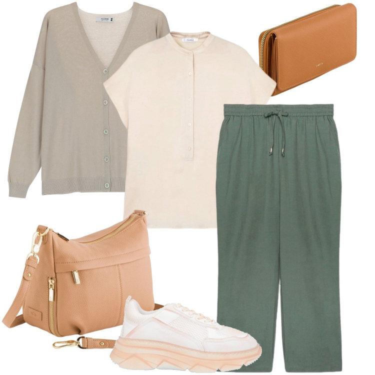 Outfit donna - La camicia a serafino. Stile Basic per Tutti i giorni. Abbinamento con sneakers, cardigans, pantaloni, bluse, portafogli, borse a tracolla.