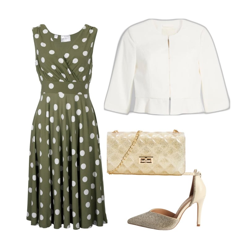 Outfit donna - Abito retrò. Stile Glamour per Cerimonia. Abbinamento con vestiti, blazer, décolleté, borse a tracolla.