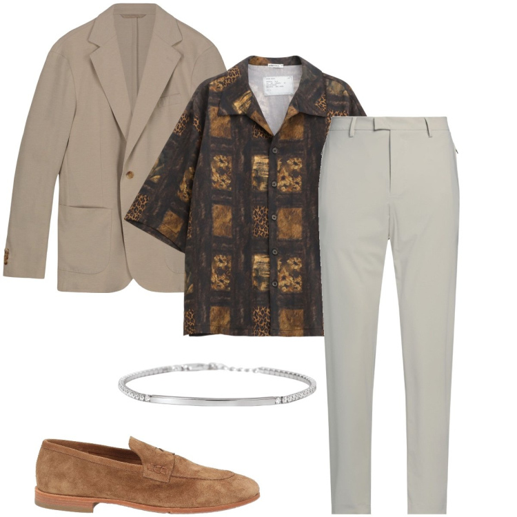 Outfit uomo - I pantaloni chino grey. Stile Business/Elegante per Serata speciale. Abbinamento con pantaloni, scarpe stringate, braccialetti, camicie a manica corta, giacche.