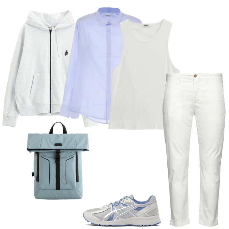 Outfit uomo - Total look #2110995. Stile Casual Abbinamento con pantaloni chino, camicie, canottiere, felpe con cappuccio, sneakers, borse sportive.