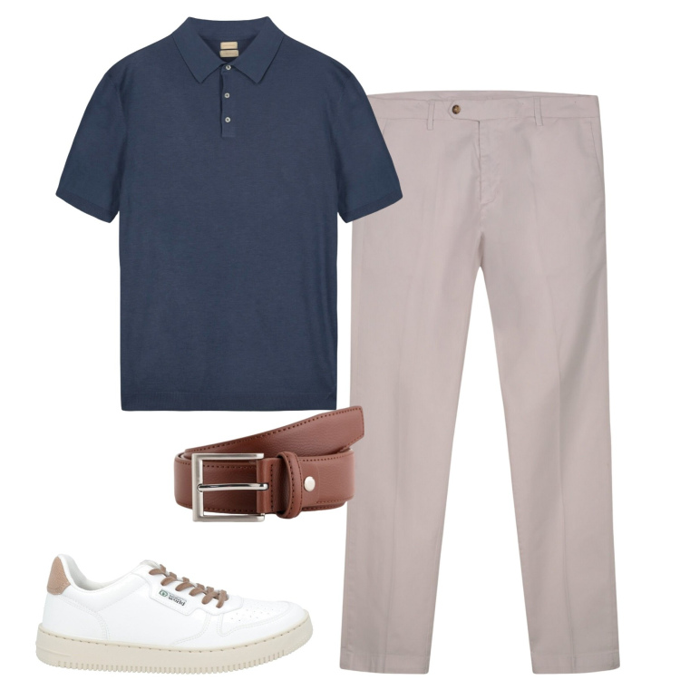 Outfit uomo - City. Stile Urban per Tutti i giorni. Abbinamento con sneakers, pantaloni chino, cinture, polo.