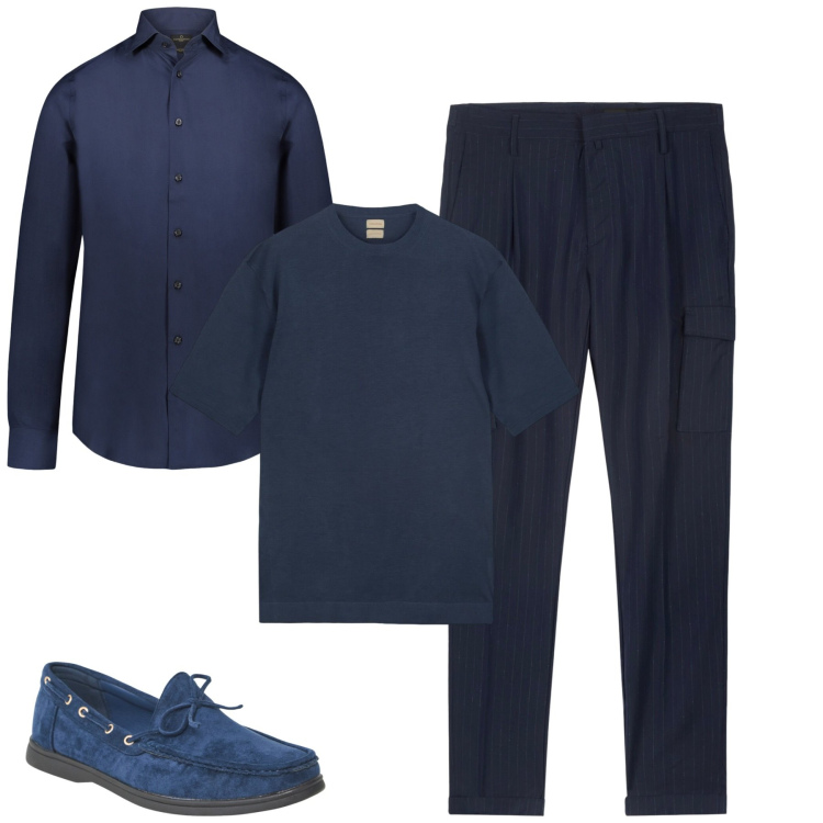Outfit uomo - Total look #2111002. Stile Urban per Tutti i giorni. Abbinamento con scarpe stringate, pantaloni cargo, camicie, t-shirt.