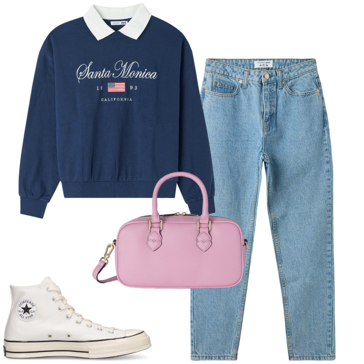 Outfit donna - City. Stile Casual per Tutti i giorni. Abbinamento con jeans mom, felpe, sneakers, borse a mano.