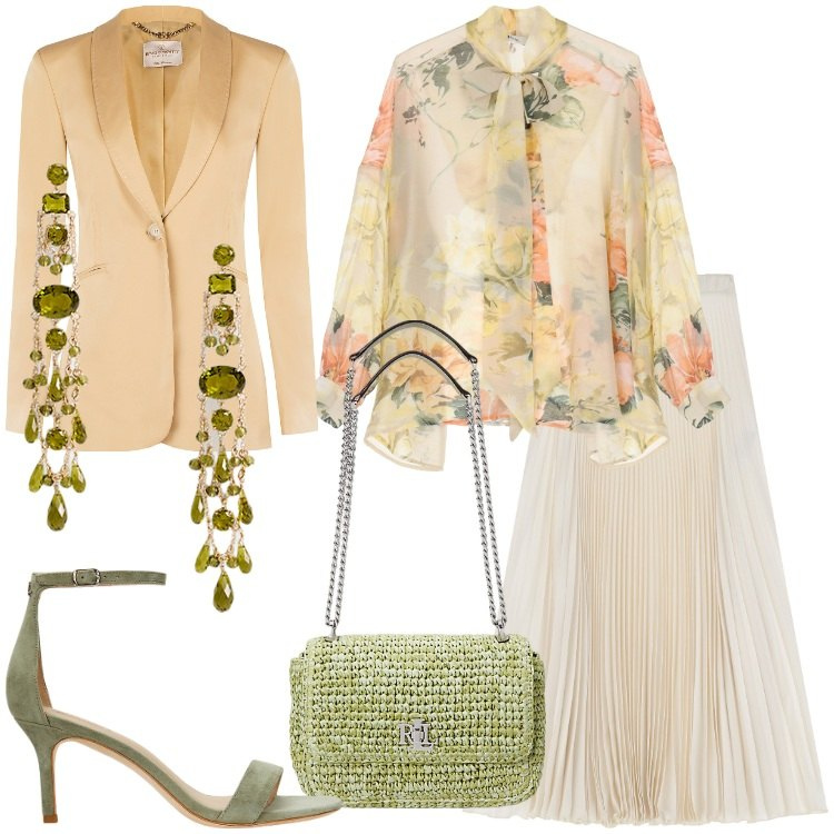 Outfit donna - Bantoa - Mid Season Sale. Stile Romantica per Cerimonia. Abbinamento con blazer, gonne lunghe, camicie, orecchini, sandali in pelle, borse a spalla.
