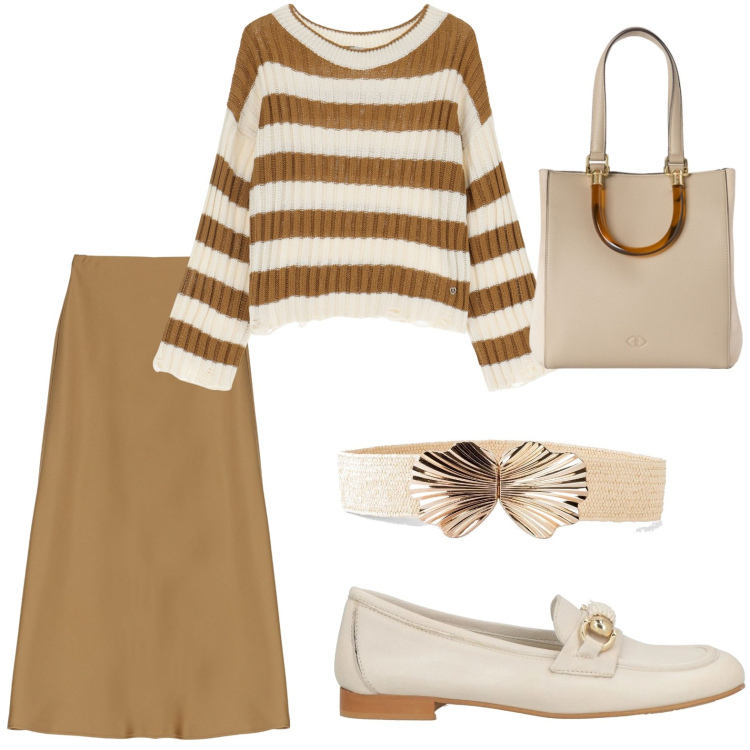 Outfit donna - Total look #2111110. Stile Basic per Tutti i giorni. Abbinamento con cinture, mocassini, maglieria, gonne lunghe, shopping bag.