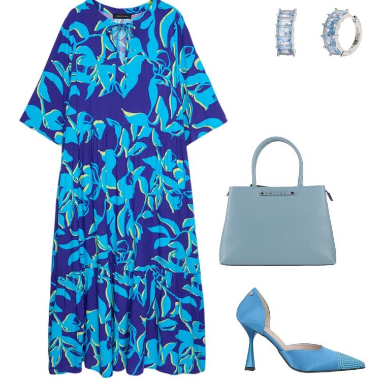 Outfit donna - Cerimonia estiva. Stile Chic per Cerimonia. Abbinamento con décolleté, borse a mano, orecchini, vestiti lunghi.