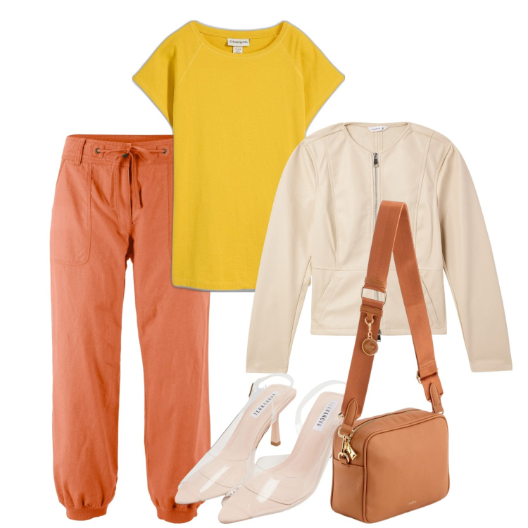 Outfit donna - Tonalità sorbetto, freschezza nei look p. Stile Sporty chic per Tutti i giorni. Abbinamento con pantaloni capri, t-shirt, blazer, sandali col tacco, borse a tracolla.