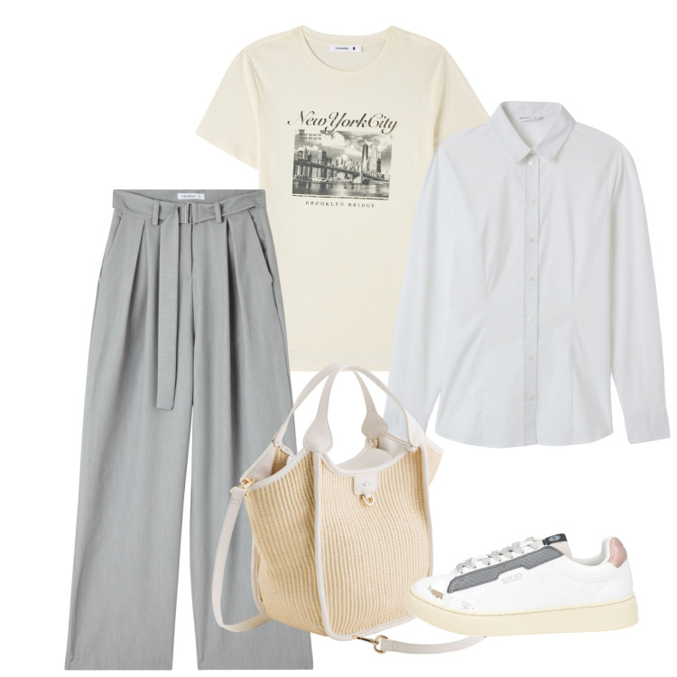 Outfit donna - Neutri. Stile Basic per Tutti i giorni. Abbinamento con sneakers, t-shirt, pantaloni, camicie, borse a mano.