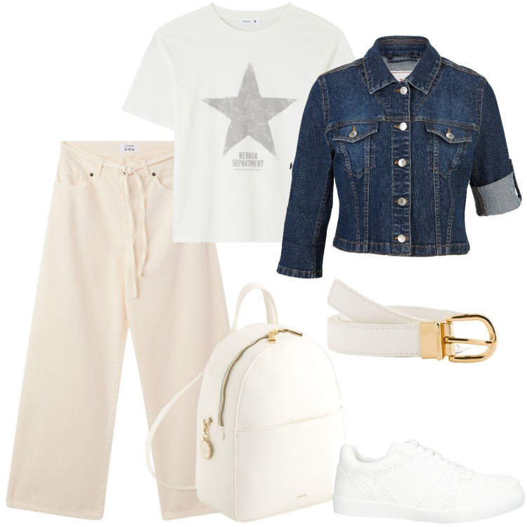 Outfit donna - Basic tutti i giorni. Stile Basic per Tutti i giorni. Abbinamento con sneakers, blazer, pantaloni, t-shirt, cinture, zaini.