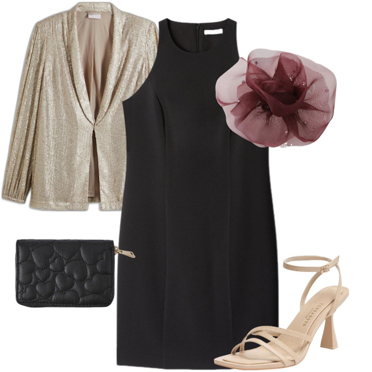 Outfit donna - Il foulard come una rosa. Stile Bon Ton per Serata fuori. Abbinamento con blazer, foulard, portafogli, vestiti corti, sandali col tacco.