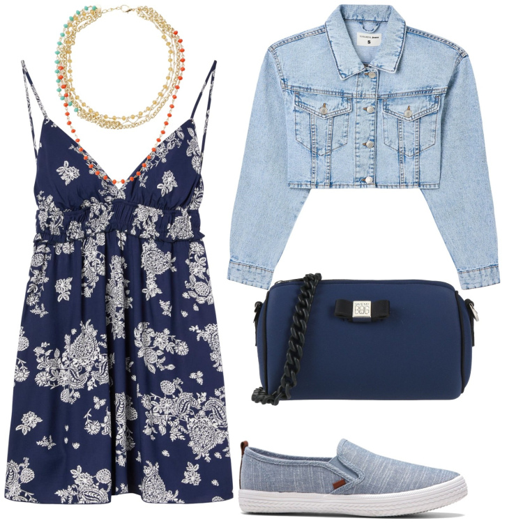 Outfit donna - Total look #2111224. Stile Trendy per Tutti i giorni. Abbinamento con sneakers, borse a tracolla, vestiti corti, blazer, collane.