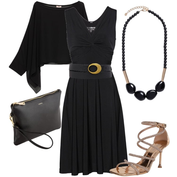 Outfit donna - I sandali gioiello. Stile Sexy per Serata fuori. Abbinamento con vestiti, sandali col tacco, cinture, bolero, pochette, collane.