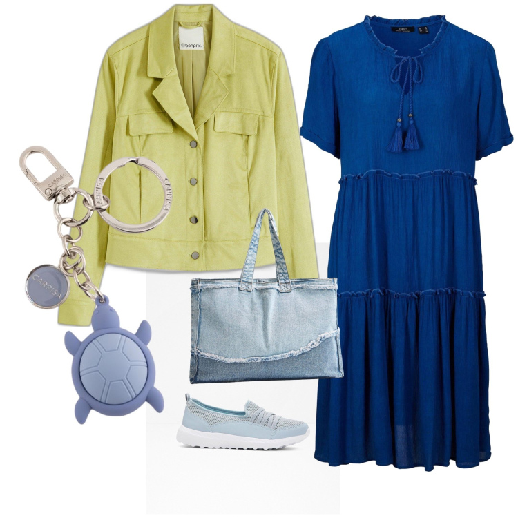 Outfit donna - Marina. Stile Casual per Tutti i giorni. Abbinamento con sneakers, caftani, blazer, shopping bag, portachiavi.