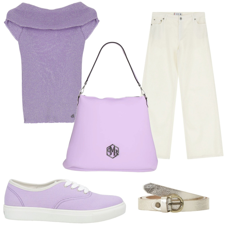 Outfit donna - Le sneakers di tendenza. Stile Glamour per Tutti i giorni. Abbinamento con borse a spalla, sneakers, pantaloni, pullovers, cinture.