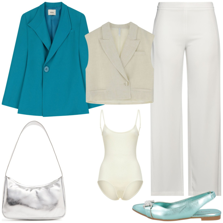 Outfit donna - Elegante con le ballerine. Stile Casual chic per Tutti i giorni. Abbinamento con pantaloni, ballerine, gilet, blazer, body, borse a spalla.