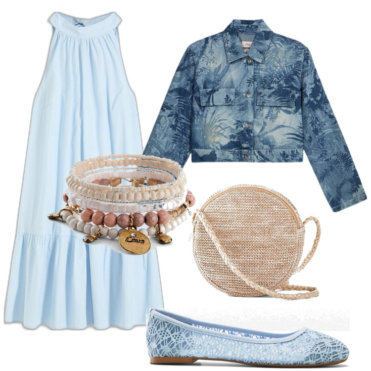 Outfit donna - Etnico glam. Stile Etnico per Tutti i giorni. Abbinamento con braccialetti, ballerine, vestiti, borse a tracolla, blazer.