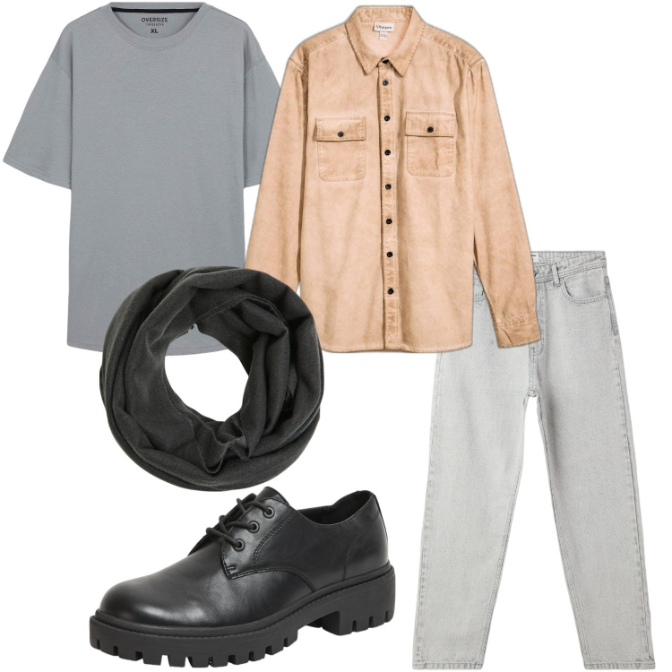 Outfit uomo - Al top in grigio. Stile Casual per Tutti i giorni. Abbinamento con camicie, sciarpe, scarpe stringate, jeans, t-shirt.
