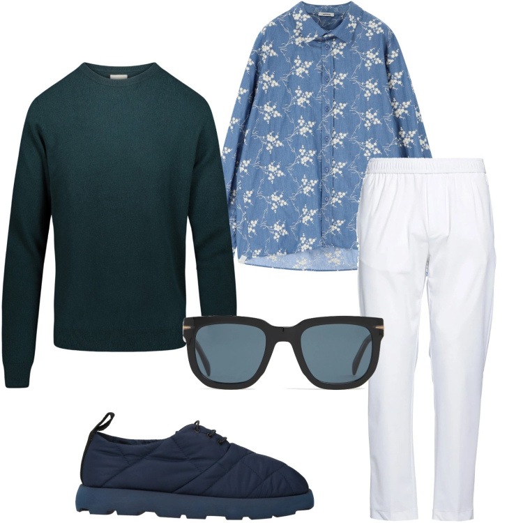 Outfit uomo - La camicia con stampa. Stile Urban per Tutti i giorni. Abbinamento con sneakers, pantaloni, camicie, maglieria, occhiali da sole.