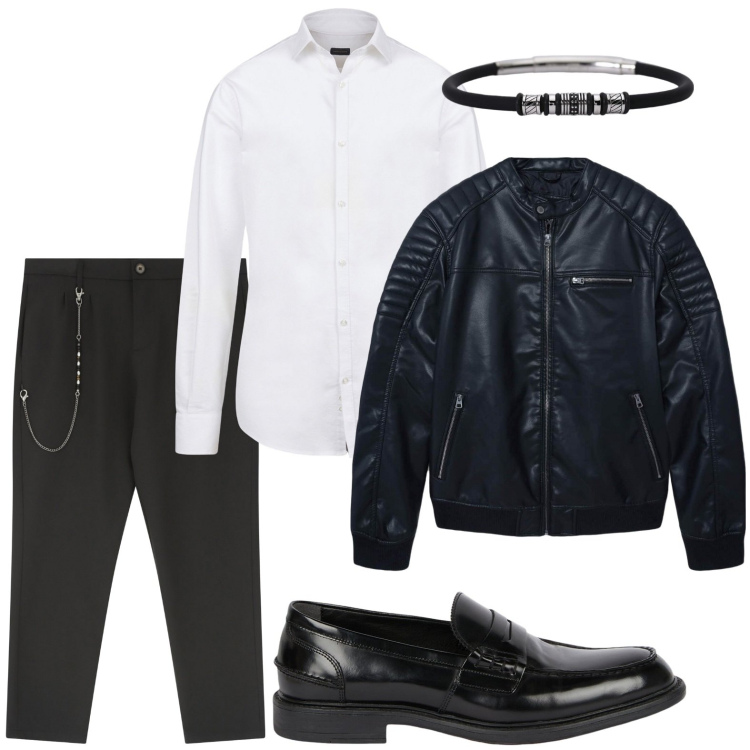 Outfit uomo - Elegante di sera. Stile Trendy per Serata speciale. Abbinamento con giacche, braccialetti, pantaloni, scarpe stringate, camicie.