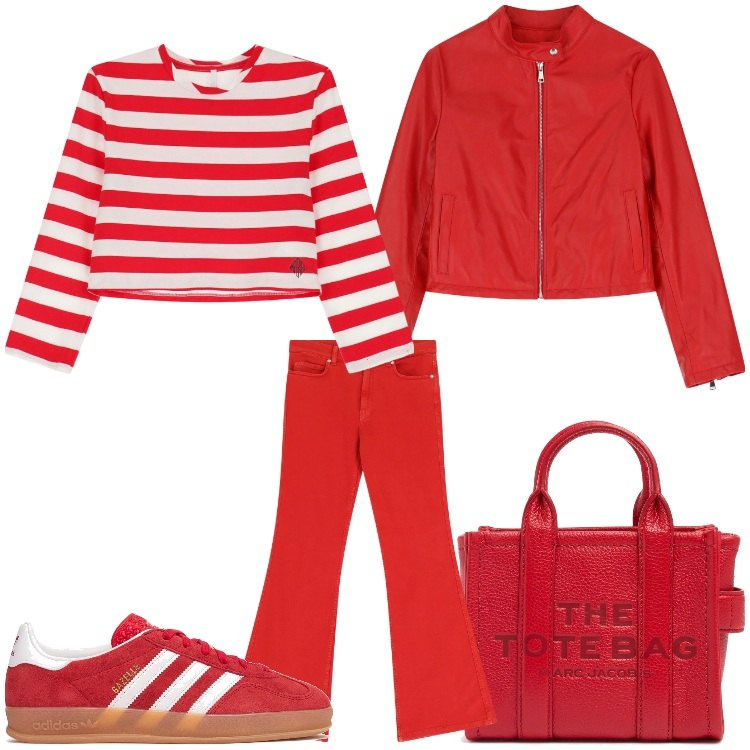 Outfit donna - A righe. Stile Sporty chic per Tutti i giorni. Abbinamento con t-shirt, pantaloni, giacche, borse a tracolla, sneakers.