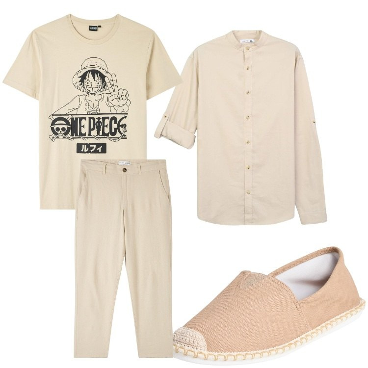 Outfit uomo - Comodamente in lino. Stile Casual per Tutti i giorni. Abbinamento con camicie, pantaloni, espadrillas, t-shirt.