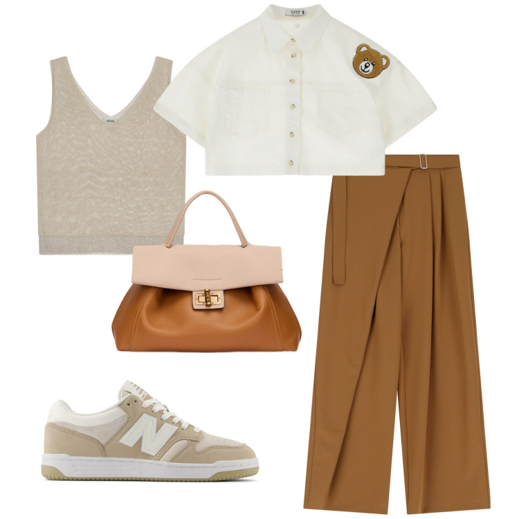 Outfit donna - Total look #2111353. Stile Glamour per Tutti i giorni. Abbinamento con sneakers, blazer, pantaloni a palazzo, canottiere, borse a tracolla.