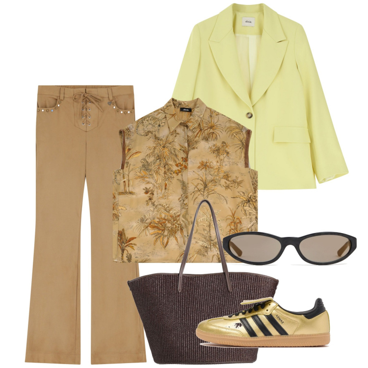 Outfit donna - Cappuccino. Stile Chic per Tutti i giorni. Abbinamento con borse a mano, blazer, pantaloni, camicie, sneakers, occhiali da sole.