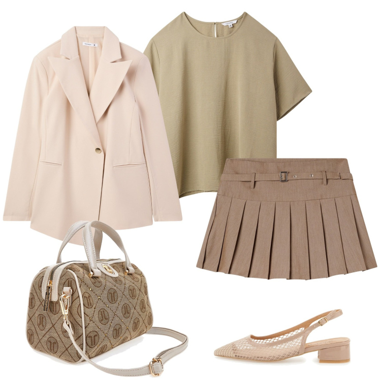 Outfit donna - Total look #2111417. Stile Casual chic per Ufficio. Abbinamento con minigonne, blazer, bluse, décolleté, borse a mano.