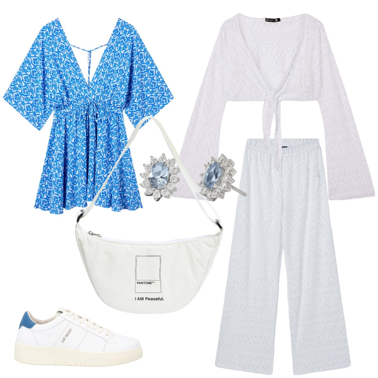 Outfit donna - Total look #2111423. Stile Casual chic per Ufficio. Abbinamento con sneakers, marsupi, vestiti corti, pantaloni, bolero, orecchini.
