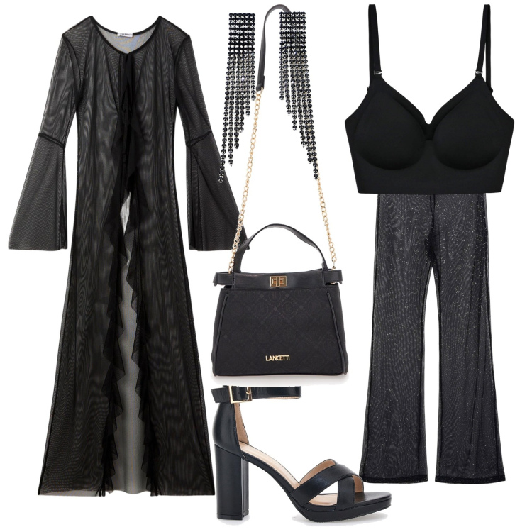 Outfit donna - Total look #2111424. Stile Glamour per Serata fuori. Abbinamento con vestiti da spiaggia, reggiseni, caftani, orecchini, borse a tracolla, sandali col tacco.