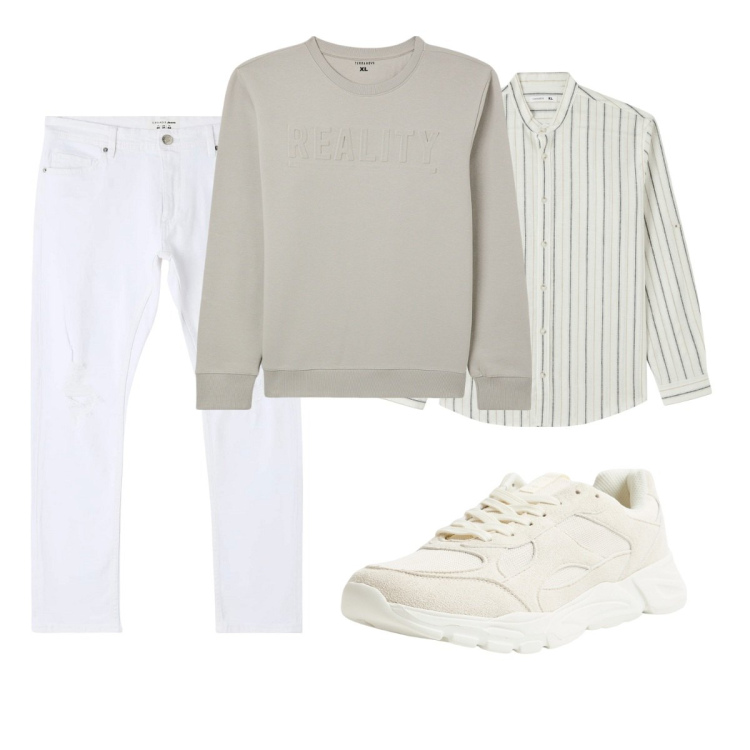 Outfit uomo - Total look #2111453. Stile Casual per Tutti i giorni. Abbinamento con jeans strappati, camicie, sneakers, felpe.
