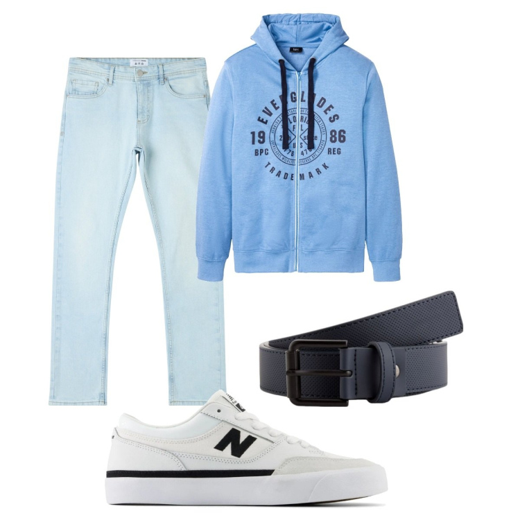Outfit uomo - Total look #2111460. Stile Casual per Tutti i giorni. Abbinamento con felpe con cappuccio, jeans dritti, sneakers, cinture.
