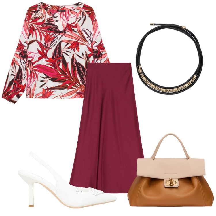 Outfit donna - Total look #2111467. Stile Trendy per Tutti i giorni. Abbinamento con décolleté, gonne lunghe, bluse, borse a tracolla, cinture.